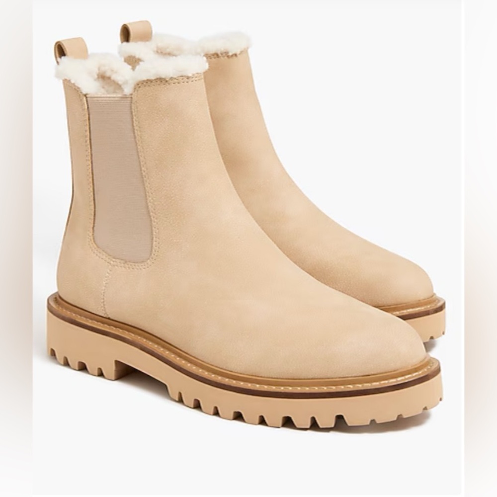 NWT J.Crew Sherpa-Lined Lug Sole Chelsea Boots | Natural Tan | 10.5 | SOLD OUT - Picture 7 of 7